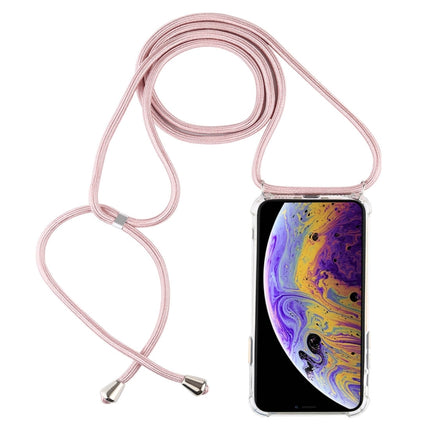 Four-Corner Anti-Fall Trasparent TPU Mobile Phone Case With Lanyard for iPhone X / XS(Rose Gold)-garmade.com