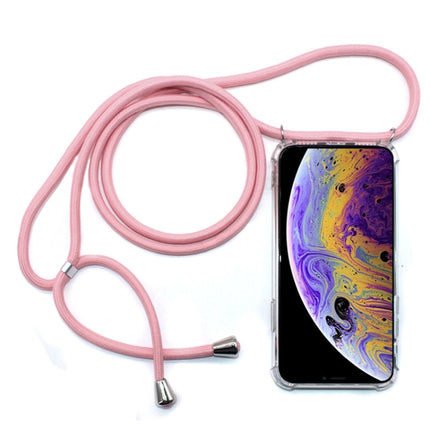 Four-Corner Anti-Fall Trasparent TPU Mobile Phone Case With Lanyard for iPhone X / XS(Pink)-garmade.com