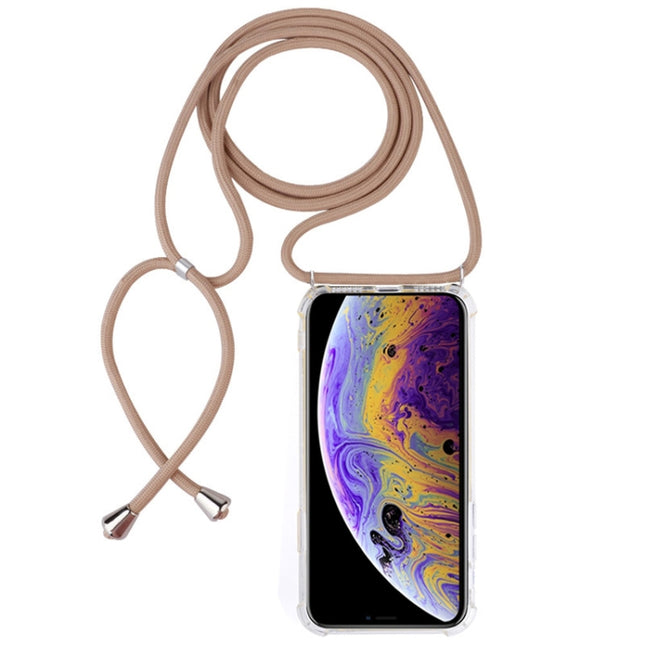 Four-Corner Anti-Fall Trasparent TPU Mobile Phone Case With Lanyard for iPhone X / XS(Beige)-garmade.com