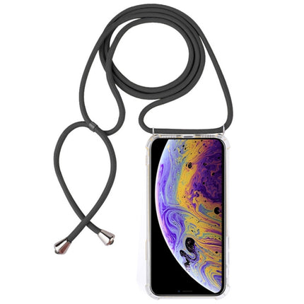 Four-Corner Anti-Fall Trasparent TPU Mobile Phone Case With Lanyard for iPhone X / XS(Grey)-garmade.com