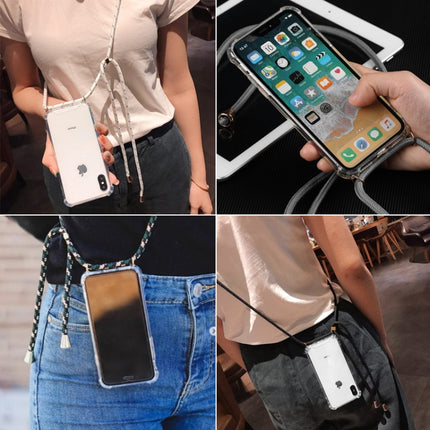 Four-Corner Anti-Fall Transparent TPU Mobile Phone Case With Lanyard for iPhone X / XS(Green Beige Black)-garmade.com