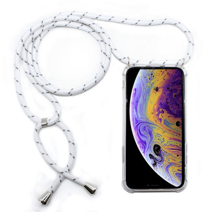 Four-Corner Anti-Fall Transparent TPU Mobile Phone Case With Lanyard for iPhone X / XS(White Grey)-garmade.com