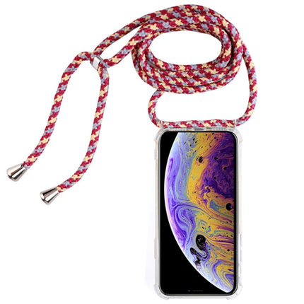 Four-Corner Anti-Fall Transparent TPU Mobile Phone Case With Lanyard for iPhone X / XS(Red Apricot Black)-garmade.com