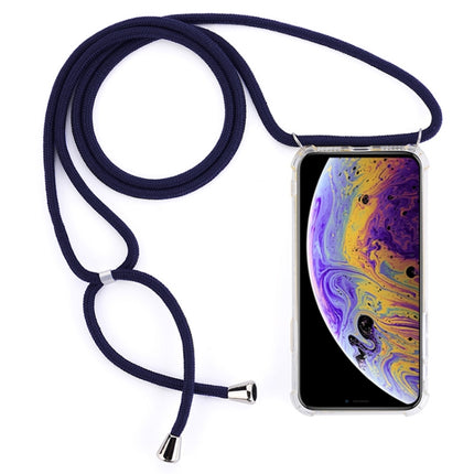 Four-Corner Anti-Fall Transparent TPU Mobile Phone Case With Lanyard for iPhone X / XS(Dark Blue)-garmade.com