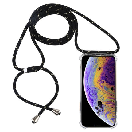 Four-Corner Anti-Fall Transparent TPU Mobile Phone Case With Lanyard for iPhone X / XS(Black Gold)-garmade.com