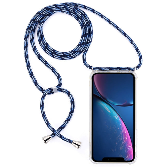Four-Corner Anti-Fall Transparent TPU Mobile Phone Case With Lanyard for iPhone XR(Black Blue)-garmade.com