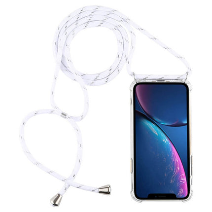 Four-Corner Anti-Fall Transparent TPU Mobile Phone Case With Lanyard for iPhone XR(White)-garmade.com