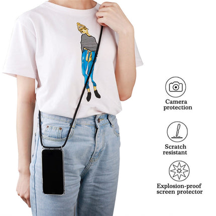 Four-Corner Anti-Fall Transparent TPU Mobile Phone Case With Lanyard for iPhone XR(Rose Gold)-garmade.com