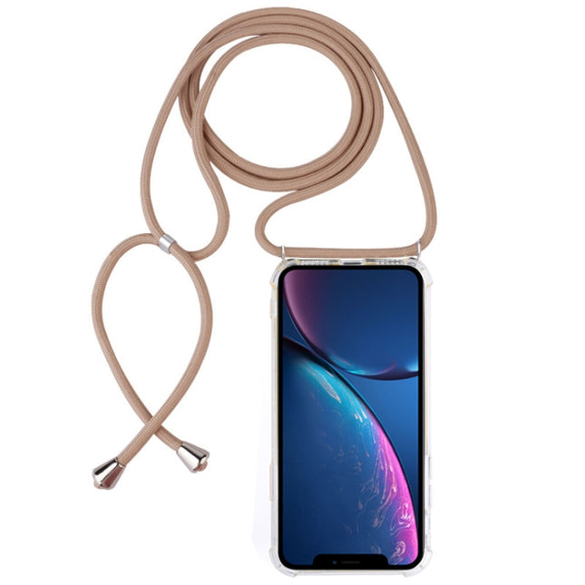 Four-Corner Anti-Fall Transparent TPU Mobile Phone Case With Lanyard for iPhone XR(Beige)-garmade.com