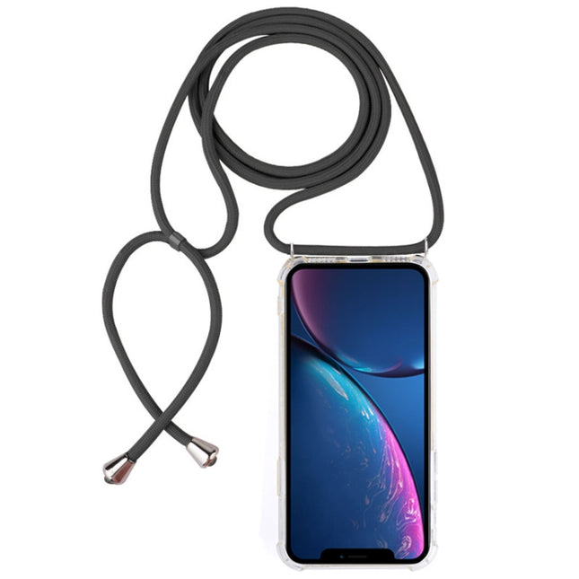 Four-Corner Anti-Fall Transparent TPU Mobile Phone Case With Lanyard for iPhone XR(Grey)-garmade.com