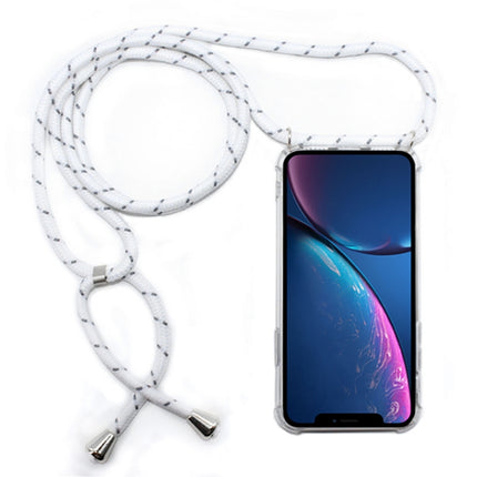 Four-Corner Anti-Fall Transparent TPU Mobile Phone Case With Lanyard for iPhone XR(White Grey)-garmade.com