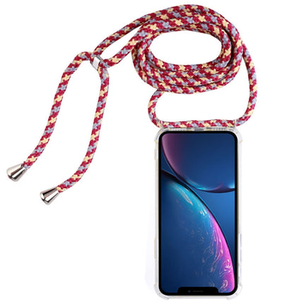 Four-Corner Anti-Fall Transparent TPU Mobile Phone Case With Lanyard for iPhone XR(Red Apricot Black)-garmade.com