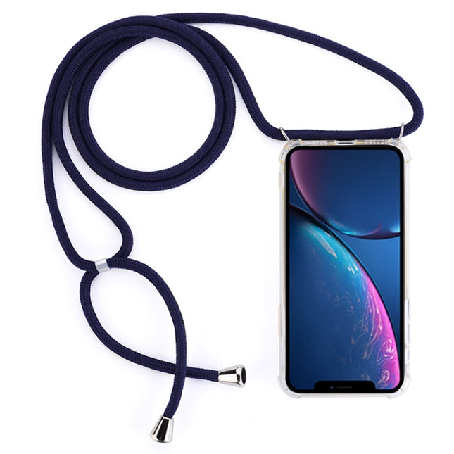 Four-Corner Anti-Fall Transparent TPU Mobile Phone Case With Lanyard for iPhone XR(Dark Blue)-garmade.com
