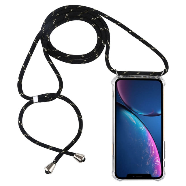 Four-Corner Anti-Fall Transparent TPU Mobile Phone Case With Lanyard for iPhone XR(Black Gold)-garmade.com