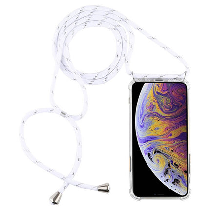 Four-Corner Anti-Fall Transparent TPU Mobile Phone Case With Lanyard for iPhone XS Max(White)-garmade.com