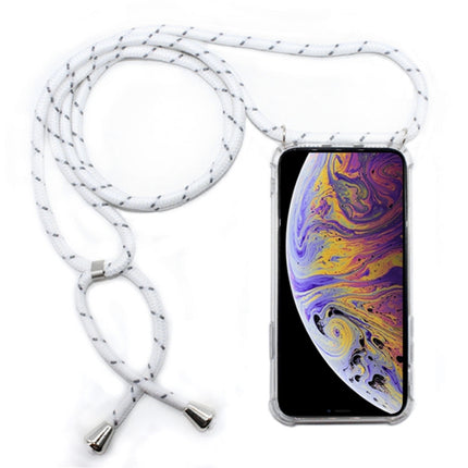 Four-Corner Anti-Fall Transparent TPU Mobile Phone Case With Lanyard for iPhone XS Max(White Grey)-garmade.com