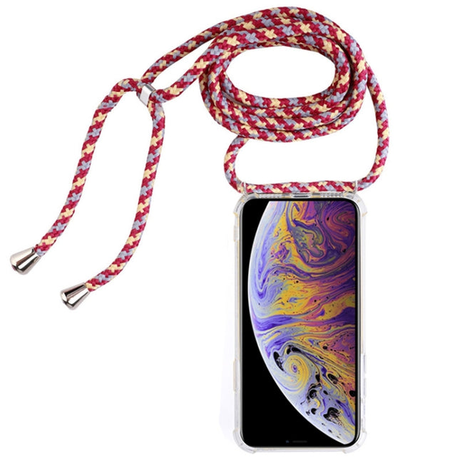 Four-Corner Anti-Fall Transparent TPU Mobile Phone Case With Lanyard for iPhone XS Max(Red Apricot Black)-garmade.com