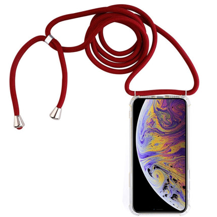 Four-Corner Anti-Fall Transparent TPU Mobile Phone Case With Lanyard for iPhone XS Max(Red)-garmade.com