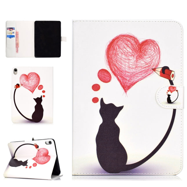 Colored Pattern Drawing Horizontal Flip PU Leather Case with Three-folding Holder & Sleep / Wake-up Function for iPad Pro 11(Love cats)-garmade.com