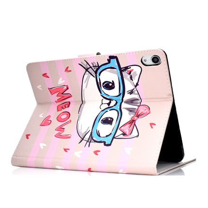 Colored Pattern Drawing Horizontal Flip PU Leather Case with Three-folding Holder & Sleep / Wake-up Function for iPad Pro 11(Glasses cat)-garmade.com