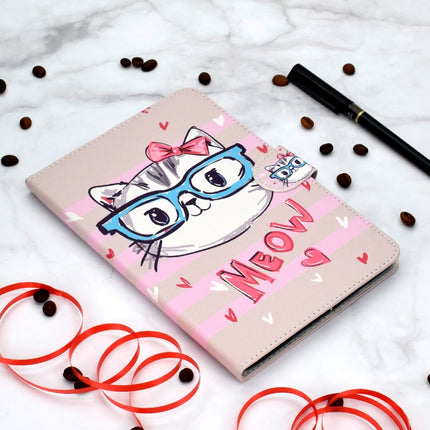 Colored Pattern Drawing Horizontal Flip PU Leather Case with Three-folding Holder & Sleep / Wake-up Function for iPad Pro 11(Glasses cat)-garmade.com