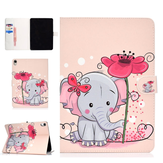 Colored Pattern Drawing Horizontal Flip PU Leather Case with Three-folding Holder & Sleep / Wake-up Function for iPad Pro 11(Elephant flower)-garmade.com