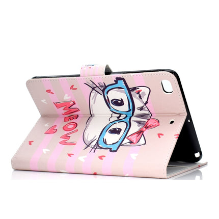 Colored Pattern Drawing Horizontal Flip PU Leather Case with Three-folding Holder & Sleep / Wake-up Function for Mini 1 / 2 / 3 / 4(Glasses cat)-garmade.com