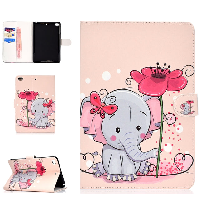 Colored Pattern Drawing Horizontal Flip PU Leather Case with Three-folding Holder & Sleep / Wake-up Function for Mini 1 / 2 / 3 / 4(Elephant flower)-garmade.com