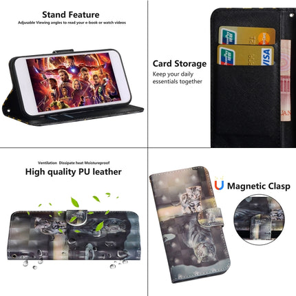 3D Painting Pattern Horizontal Flip TPU + PU Leather Case with Holder & Card Slots & Wallet For iPhone XS / X(Cat Tiger)-garmade.com