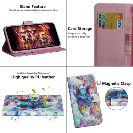 3D Painting Pattern Horizontal Flip TPU + PU Leather Case with Holder & Card Slots & Wallet For iPhone XS / X(Watercolor Owl)-garmade.com