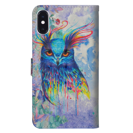 3D Painting Pattern Horizontal Flip TPU + PU Leather Case with Holder & Card Slots & Wallet For iPhone XS Max(Watercolor Owl)-garmade.com