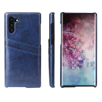 Fierre Shann Retro Oil Wax Texture PU Leather Case with Card Slots for Galaxy Note 10(Blue)-garmade.com