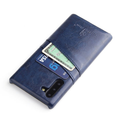 Fierre Shann Retro Oil Wax Texture PU Leather Case with Card Slots for Galaxy Note 10(Blue)-garmade.com