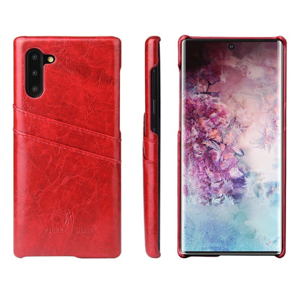 Fierre Shann Retro Oil Wax Texture PU Leather Case with Card Slots for Galaxy Note 10(Red)-garmade.com