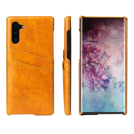 Fierre Shann Retro Oil Wax Texture PU Leather Case with Card Slots for Galaxy Note 10(Yellow)-garmade.com
