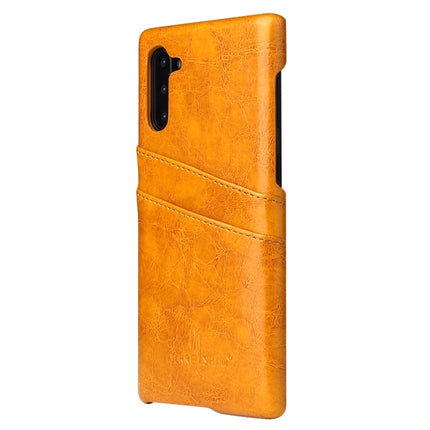 Fierre Shann Retro Oil Wax Texture PU Leather Case with Card Slots for Galaxy Note 10(Yellow)-garmade.com