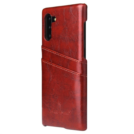 Fierre Shann Retro Oil Wax Texture PU Leather Case with Card Slots for Galaxy Note 10(Brown)-garmade.com