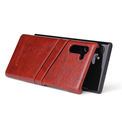 Fierre Shann Retro Oil Wax Texture PU Leather Case with Card Slots for Galaxy Note 10(Brown)-garmade.com