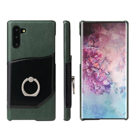 Fierre Shann Oil Wax Texture Genuine Leather Back Cover Case with 360 Degree Rotation Holder & Card Slot for Galaxy Note 10(Green)-garmade.com