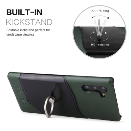 Fierre Shann Oil Wax Texture Genuine Leather Back Cover Case with 360 Degree Rotation Holder & Card Slot for Galaxy Note 10(Green)-garmade.com