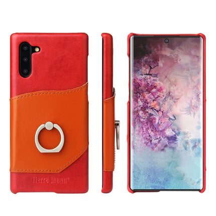 Fierre Shann Oil Wax Texture Genuine Leather Back Cover Case with 360 Degree Rotation Holder & Card Slot for Galaxy Note 10(Red)-garmade.com