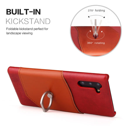 Fierre Shann Oil Wax Texture Genuine Leather Back Cover Case with 360 Degree Rotation Holder & Card Slot for Galaxy Note 10(Red)-garmade.com