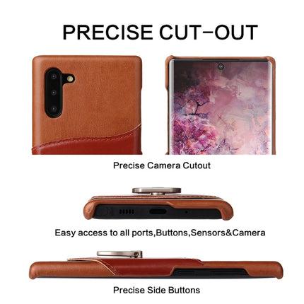 Fierre Shann Oil Wax Texture Genuine Leather Back Cover Case with 360 Degree Rotation Holder & Card Slot for Galaxy Note 10(Brown)-garmade.com