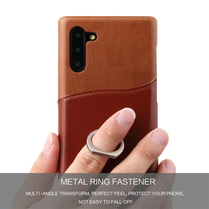 Fierre Shann Oil Wax Texture Genuine Leather Back Cover Case with 360 Degree Rotation Holder & Card Slot for Galaxy Note 10(Brown)-garmade.com