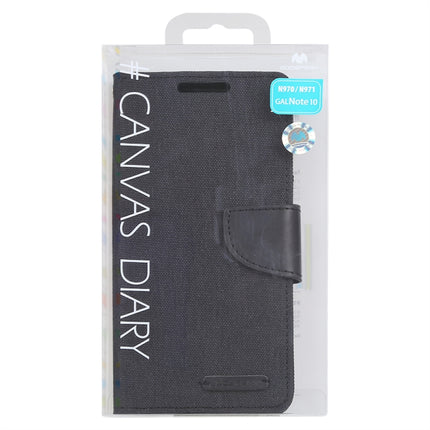 GOOSPERY CANVAS DIARY Horizontal Flip PU Leather Case with Card Slots & Wallet & Holder for Galaxy Note 10(Black)-garmade.com