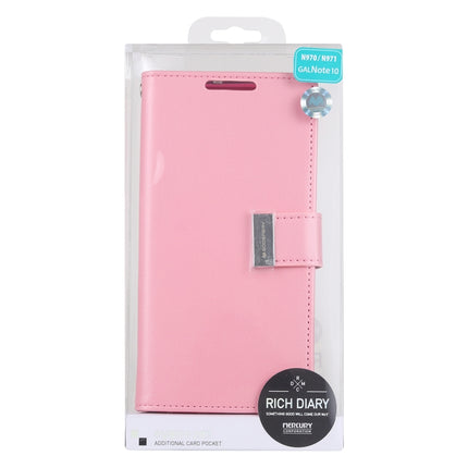 GOOSPERY RICH DIARY PU + TPU Crazy Horse Texture Horizontal Flip Leather Case with Card Slots & Wallet for Galaxy Note 10(Pink)-garmade.com