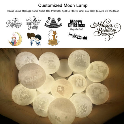 Customized Touch Switch 3-color 3D Print Moon Lamp USB Charging Energy-saving LED Night Light with Wooden Holder Base, Diameter:15cm-garmade.com