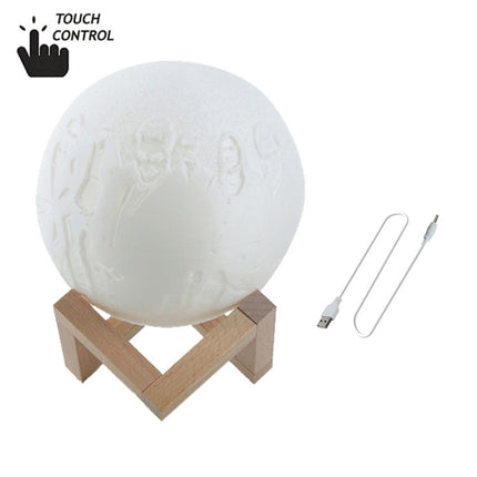 Customized Touch Switch 2-color 3D Print Moon Lamp USB Charging Energy-saving LED Night Light with Wooden Holder Base, Diameter:8cm-garmade.com