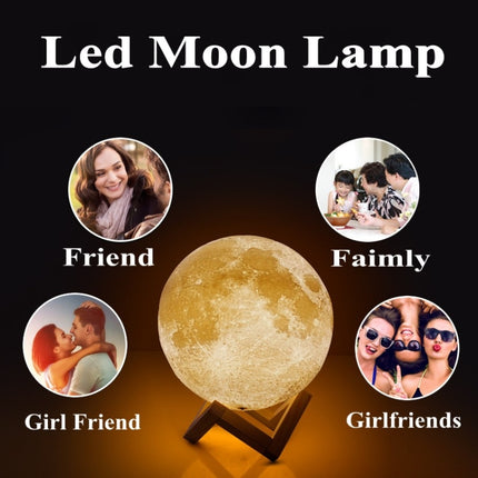 Customized Touch Switch 2-color 3D Print Moon Lamp USB Charging Energy-saving LED Night Light with Wooden Holder Base, Diameter:13cm-garmade.com