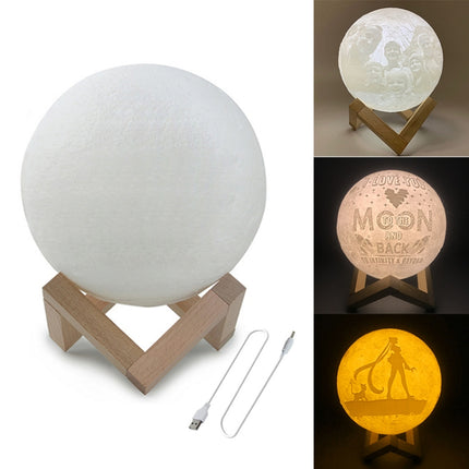 Customized Patted 3-color 3D Print Lamp USB Charging Energy-saving LED Night Light with Wooden Holder Base, Diameter:8cm-garmade.com